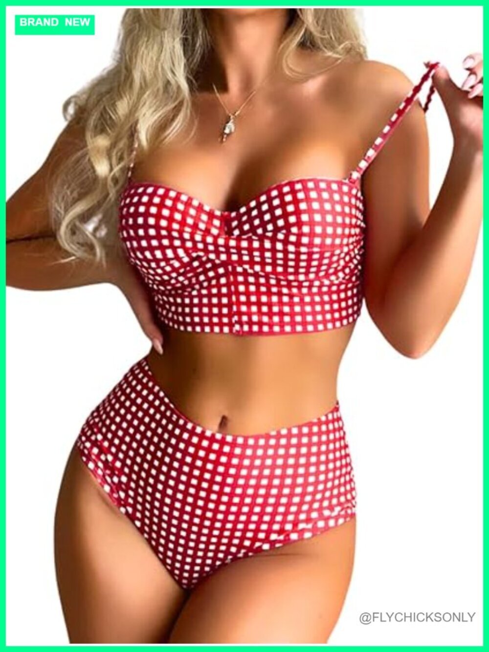 Gingham Bikini Sets - Underwire Push Up High Waisted Cheeky Swimwear Two Piece